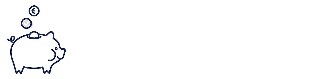 Eine einfache Strichzeichnung eines Sparschweins, in dessen Schlitz auf der Rückseite eine Euromünze eingesteckt wird, vor einem weißen Hintergrund mit viel leerem Raum auf der rechten Seite.