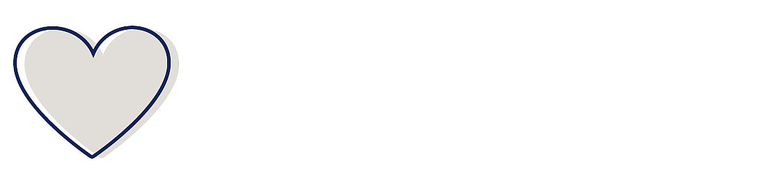 Auf der linken Seite eines weißen Hintergrunds befindet sich eine einfache, hellgraue Herzform mit dunkelblauem Umriss.