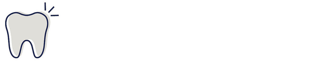 Eine einfache Zeichnung eines Zahns mit zwei Linien und einem Punkt oben links, der Schmerz oder Empfindlichkeit suggeriert, auf einem schlichten weißen Hintergrund.