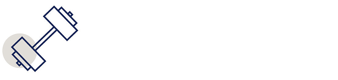 Einfache Abbildung einer Hantel mit quadratischen Gewichten an jedem Ende, dunkelblau umrandet, auf der linken Seite eines weißen Hintergrunds positioniert.